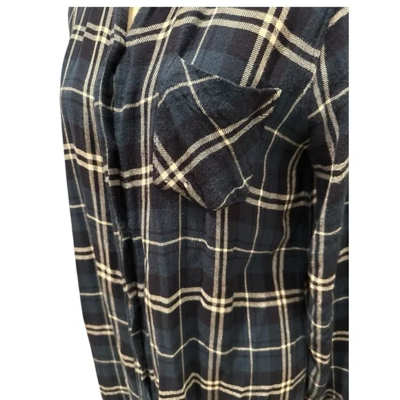 Rails Bianca Tartan Shirt Dress Blue White Plaid Long Sleeve Button Down Sz M - Picture 10 of 10